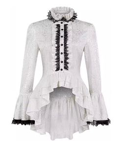 Gothic or Victorian-style long-sleeve blouse featuring black lace ruffles size S