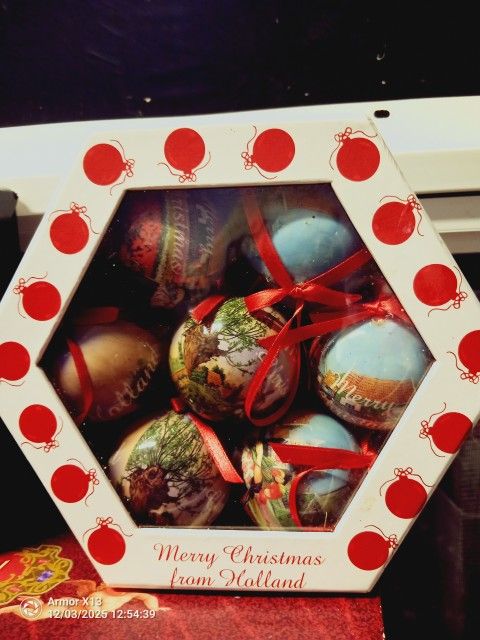 Vintage Decoupage Christmas Ornaments, "Merry Christmas from Holland" Boxed Set