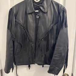 Vintage First Genuine Leather Fringe Biker Jacket
