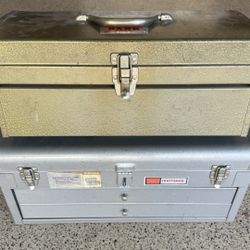 2 Vintage Metal Tool Boxes 