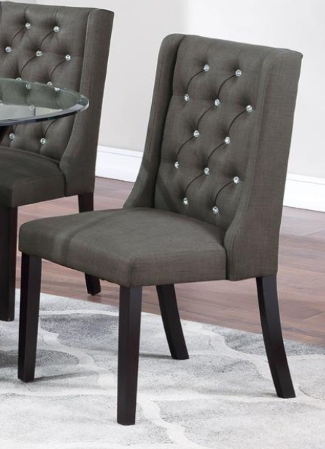 Brand New Glam Fabric Crystal Tufted Dining Chair Ash Black Linen Fabric