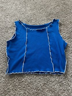 Blue Ribbed Crop Tank Top