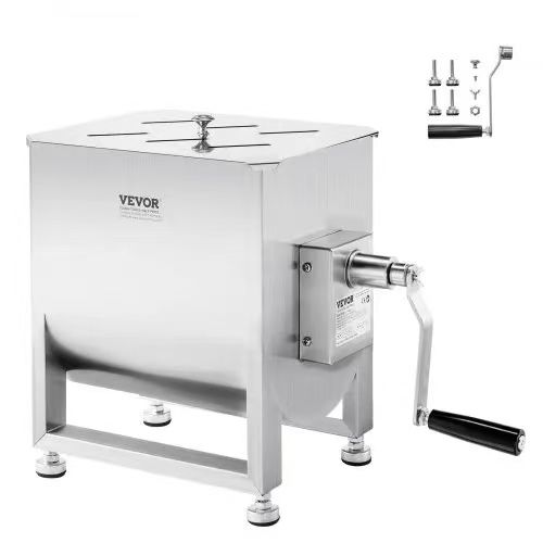 Manual Meat Mixer, 30L Fixed Tank Meat Processing Equipment(Mixing Max 30LBS for Meat), Stainless Steel Meat Mixer, Sausage Mixer Machine with Lid Han