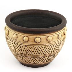 Large 12" Tribal Terracotta Planter Pot Geometric Ceramic Boho Indoor Outdoor