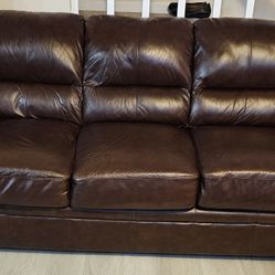 Brown Leather Sofa and Loveseat 