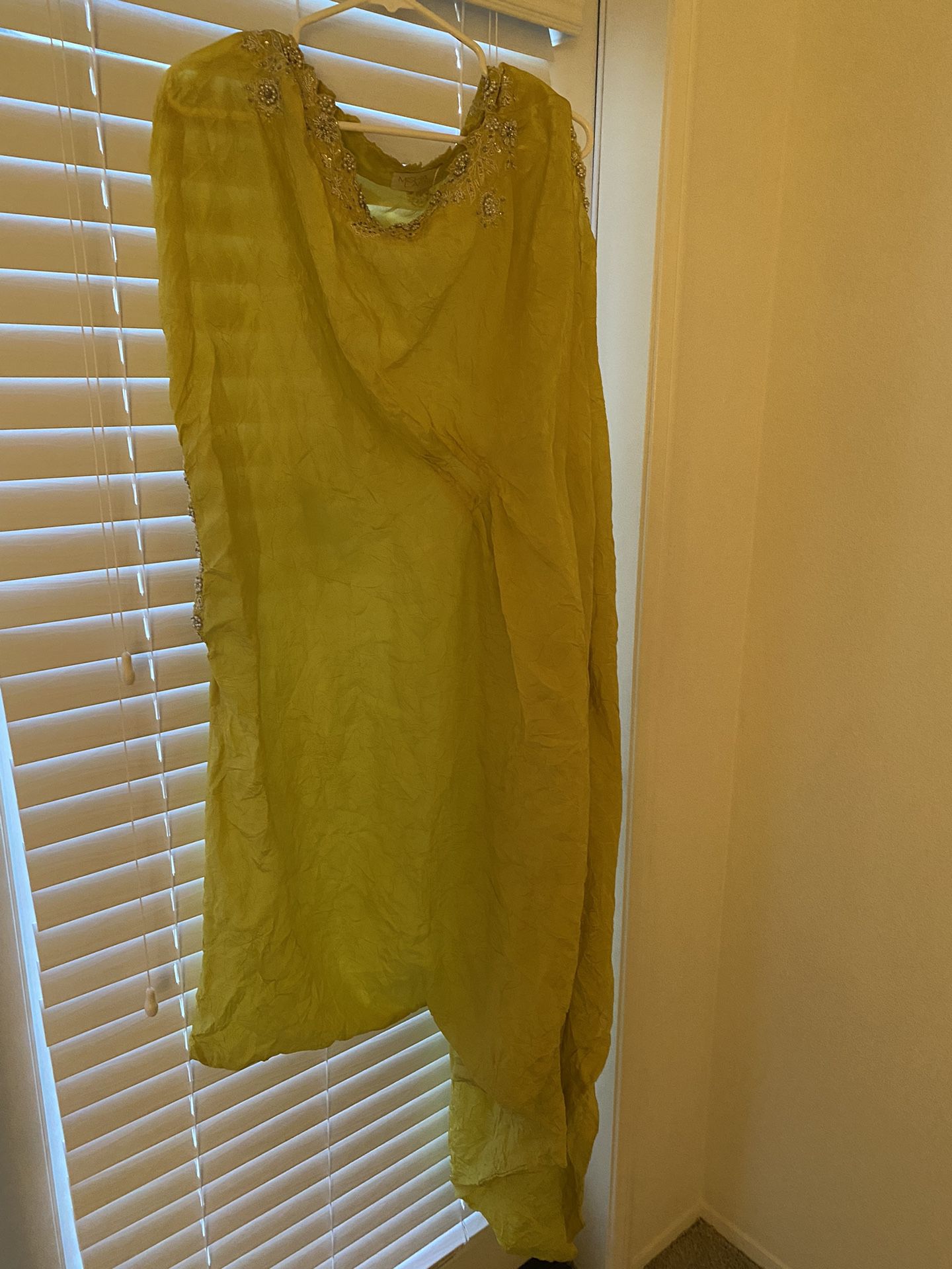MISHA LAKHANI Dark Yellow with Silver and Pearl Detail  One Size Indian Kaftan