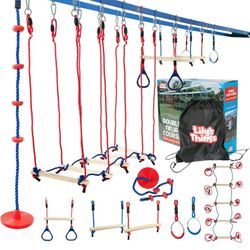 Double Slackline Ninja Obstacle Course, 80 Ft with Monkey Bars