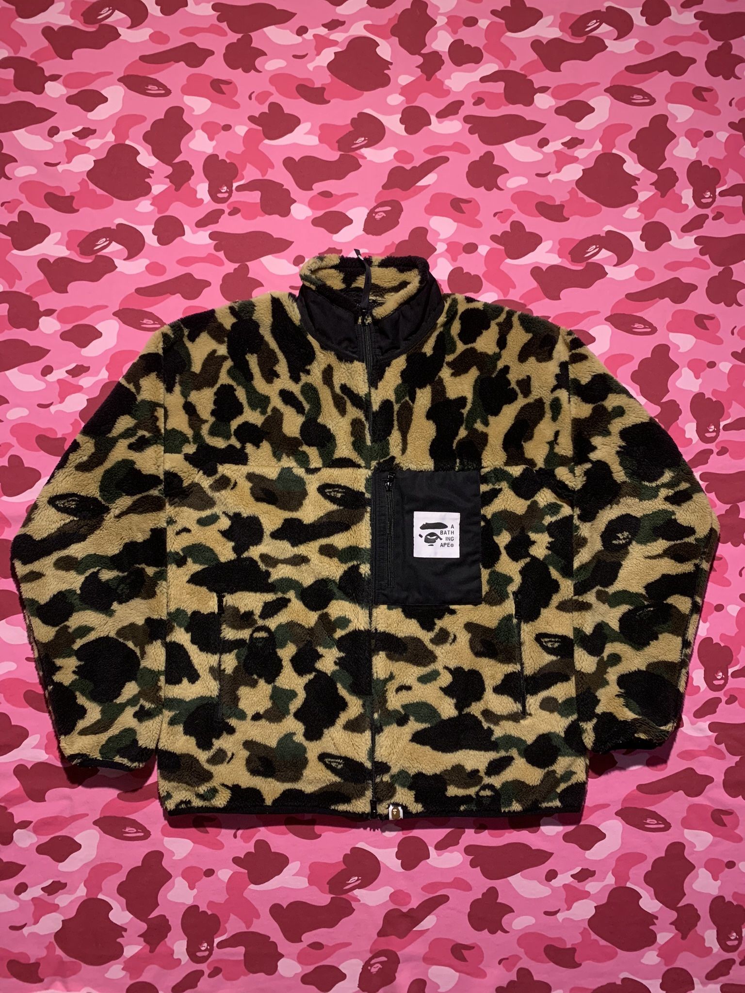 Bape 1st Yellow Camo Boa Fleece Zip Up