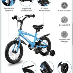 Kids Bike Bicycle 14”  for Boys Girls with Training Wheels Adjustable Seat for Rider 37 to 42 Inch W-69