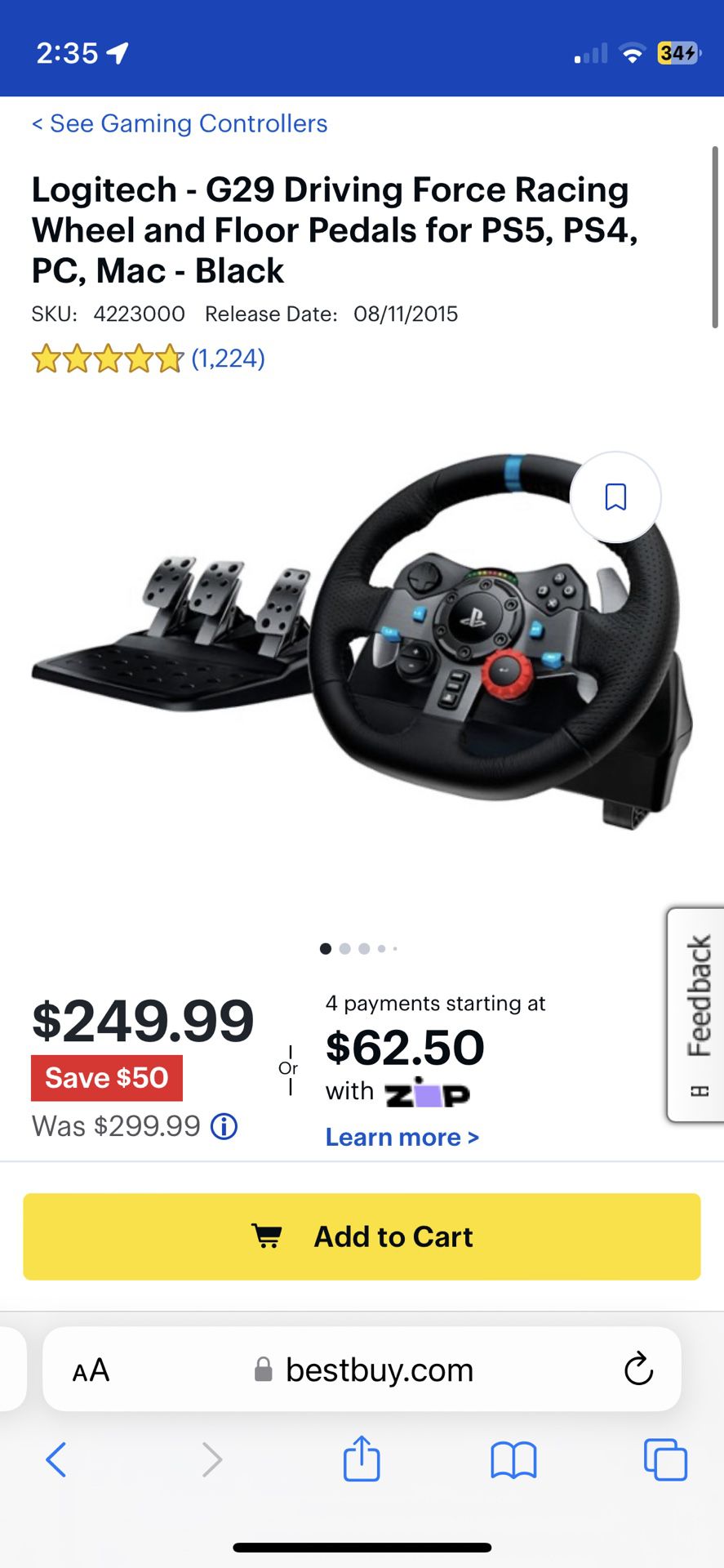 Logitech Volante G29 - Driving Force Racing per PS4/PS3/PC