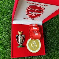 Arsenal 2025/2026 Premier League Champions Mini Trophy And Medal Special Box Set