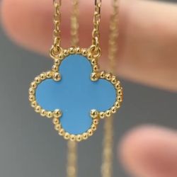 18KT Gold & Turquoise Clover Alhambra Necklace 