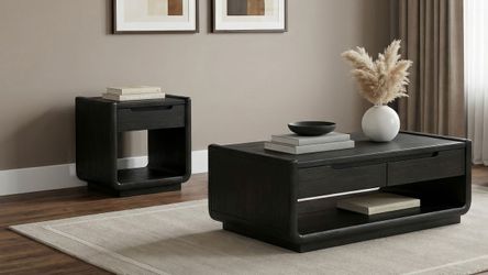 Leandro Burnished Black 2-piece Wood Coffee and End Table Set