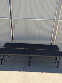 Set of 2 Folding Benches, Wood-Grain Look, Portable with Carry Handle