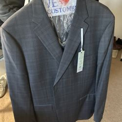 50L  Glen Plaid Charcoal Gray Check 2 Pc Suit Blazer Jacket Pant Tommy Hillfigure 