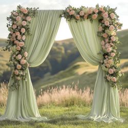 ESGOTBME 10x10ft Wrinkle Free Sage Green Backdrop Curtain for Parties Soft Fabric Drapes Wedding Curtain Backdrop for Birthday Party Decorations Backg