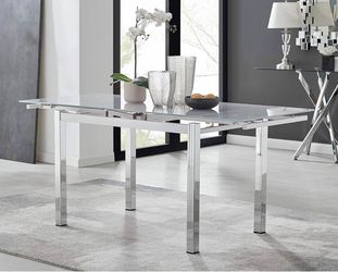 New. White Glass and Chrome Extending Kitchen Table