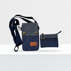 New Blue On Blue Canvas -Cotton Crossbody/Coin Wallet 2 Piece Matching Bags Set