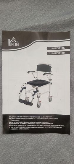 Homcom Commode Wheelchair, Rolling Shower wheelchair with 4 castor wheels, 17" seat width, waterproof