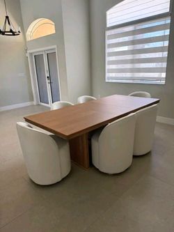 🚨SALE🚨 to just $53 initial price! Modern Dining Set with Wooden Table and 6 Upholstered Chairs 🤎