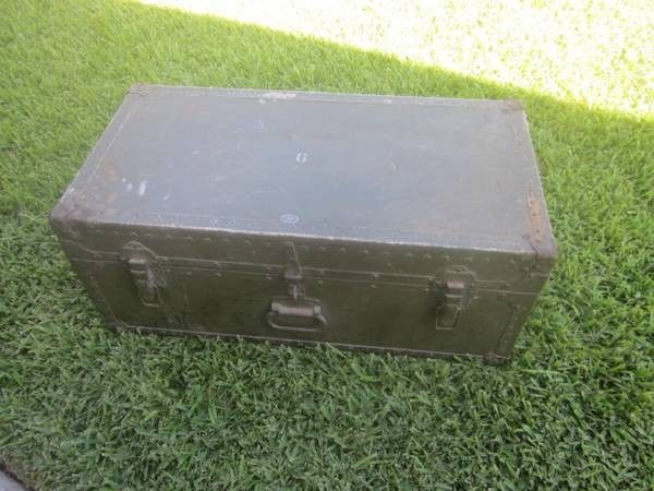 OLD MILITARY FOOTLOCKER TRUNK, made by Miller Mfg 1946