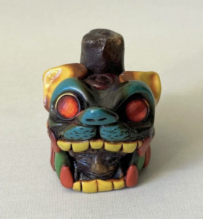 Collectible Mexican Handmade Clay Jaguar Aztec Death Whistle Incense Holder