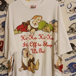Vintage Vntg 1990s Disney Snow White & The Seven Dwarfs All Over Print AOP Single Stitch Sleeper Nightgown Shirt