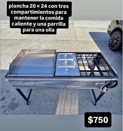 plancha para cocinar 20 × 24 con tres compartimientos para mantener la comida caliente y parrilla