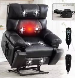 CHINO-Faux Leather Dual Motor Power Lift Recliner with 8-Point Heat Massage and Hidden Cup Holders