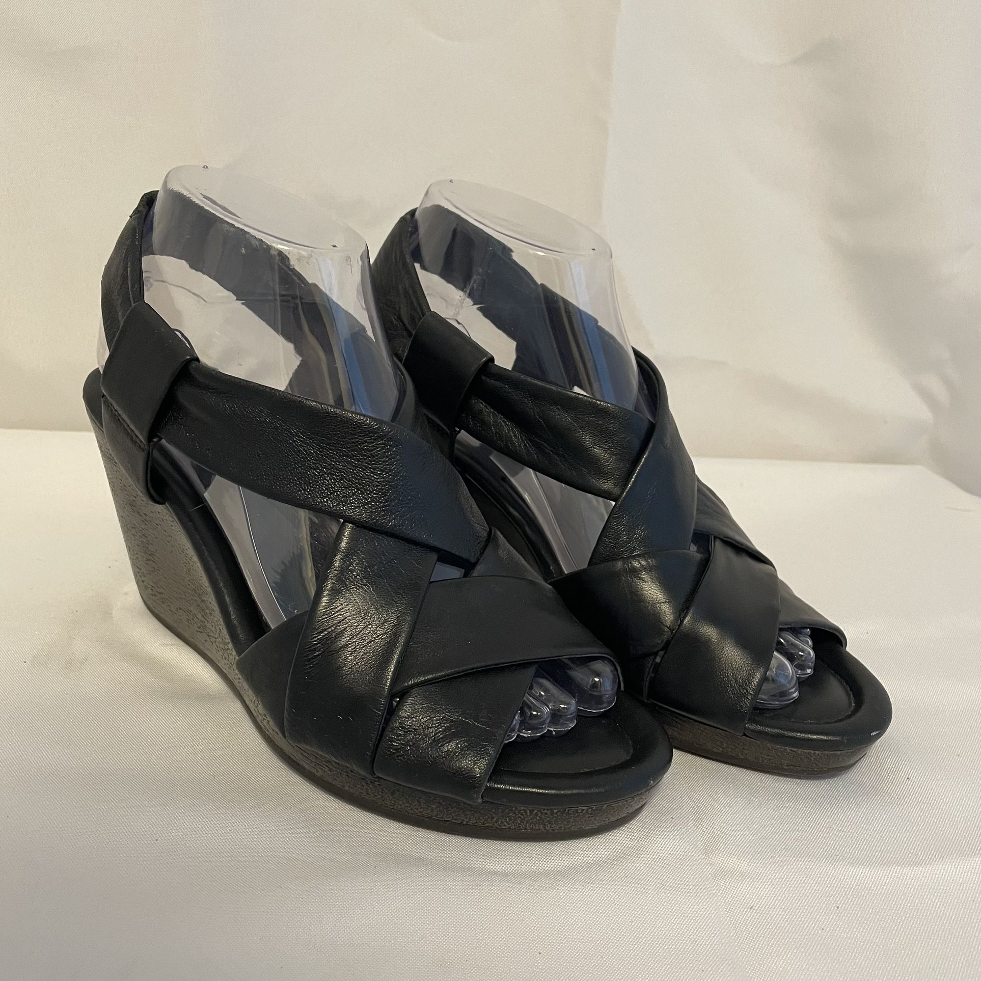 Cole Haan Nike Women’s Black Leather Strappy Wedge Heels Sling Back 7.5