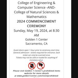 Sacramento State Paper Commencement Paper Tickets 830AM Sunday Engineering 
