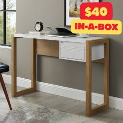 Walker Edison Ashton 46” Fluted Drawer English Oak/White Writing / Computer Desk