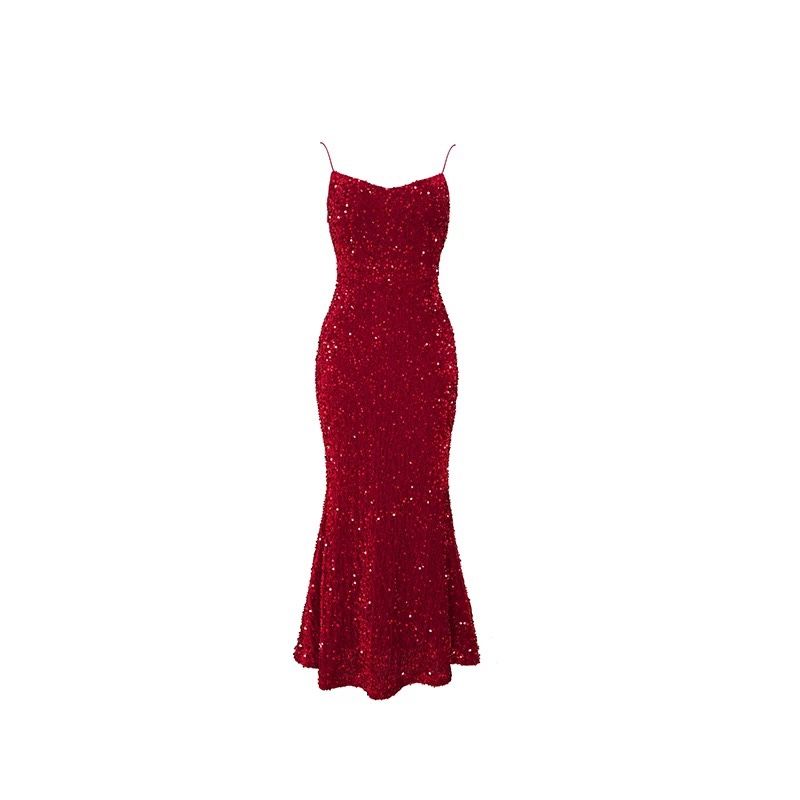 Red Velvet Sequin Dress Body Con