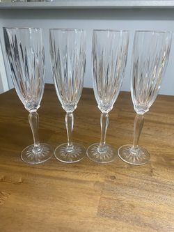 Vintage Set of 4 Champagne Mimosa Heavy Crystal Flutes Cristal D’Arques 9-3/8” France 6 oz