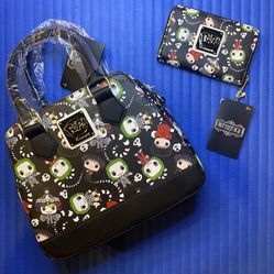 Loungefly Beetlejuice Chibi Pop AOP Halloween Crossbody and Matching Wallet - Both NWTs