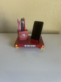 49ers wood desk phone& pen organizer