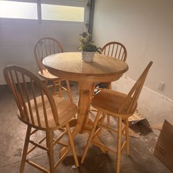 High Table Set With 4 Chairs Wood