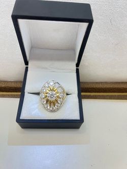 Vintage 925 Sterling Silver Ring – Belgium Cut Moissanite Gemstones – Two-Tone Statement Ring