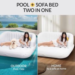 Pool Float 70'' x 70‘’ Inflatable Tanning Pool Sofa with Adjustable Canopy, Quick Inflation, 7‘’ Elevated Armrests, 2 Cup Holder, Easy Set Up for Adul