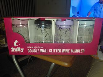 Brand New Sully 4-Pack Double Wall Glitter Wine Tumblers (11.5 oz)