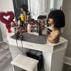 Vanity Desk With Led Lights And Chair For Sale