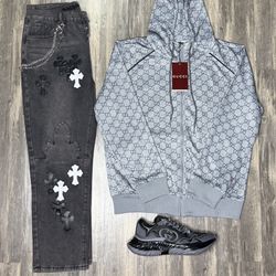 Gucci Hoodie, Chrome Heart Jeans, And Gucci Sneakers Brand New With Box 