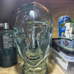 Vtg Aqua Clear Glass Head Life Size Mannequin Wig or Hat Display Spain Heavy 11"