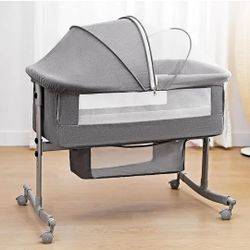 Bedside Crib for Baby, 3 in 1 Bassinet with Large Curvature Cradle