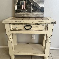 Entry Or Side Table Shabby Chic Country Wood Tile Top Distressed