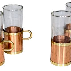 Set of 4 MCM Mid-Century Beucler Copper & Brass Irish Coffee Russian Tea Glasses
