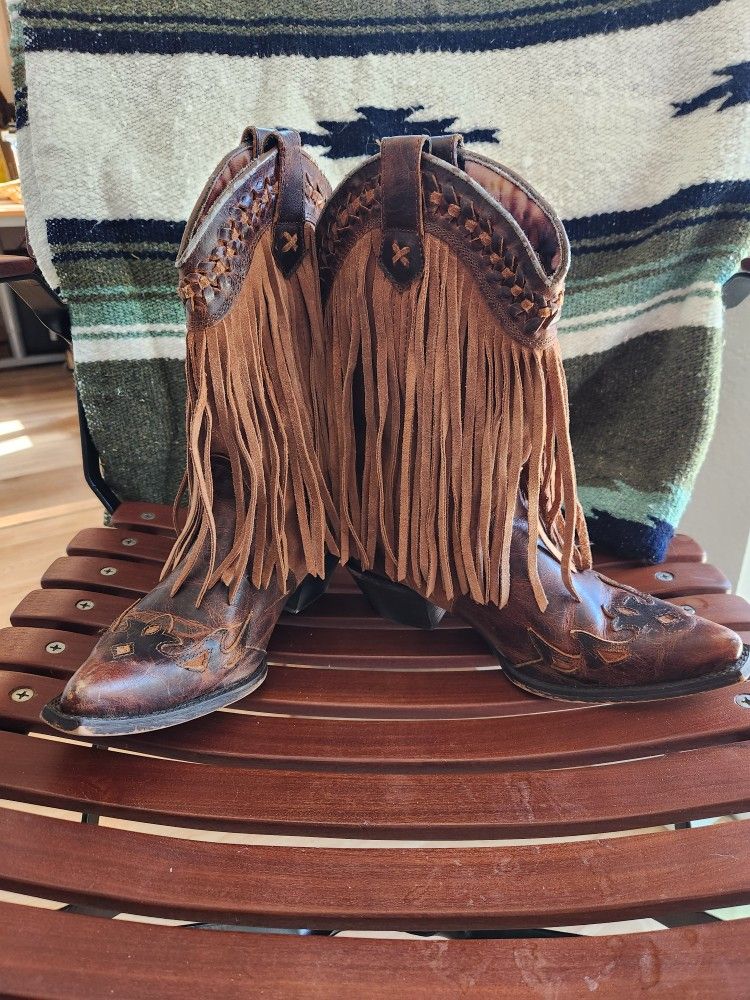dingo Fringe Leather Cowboy Boots