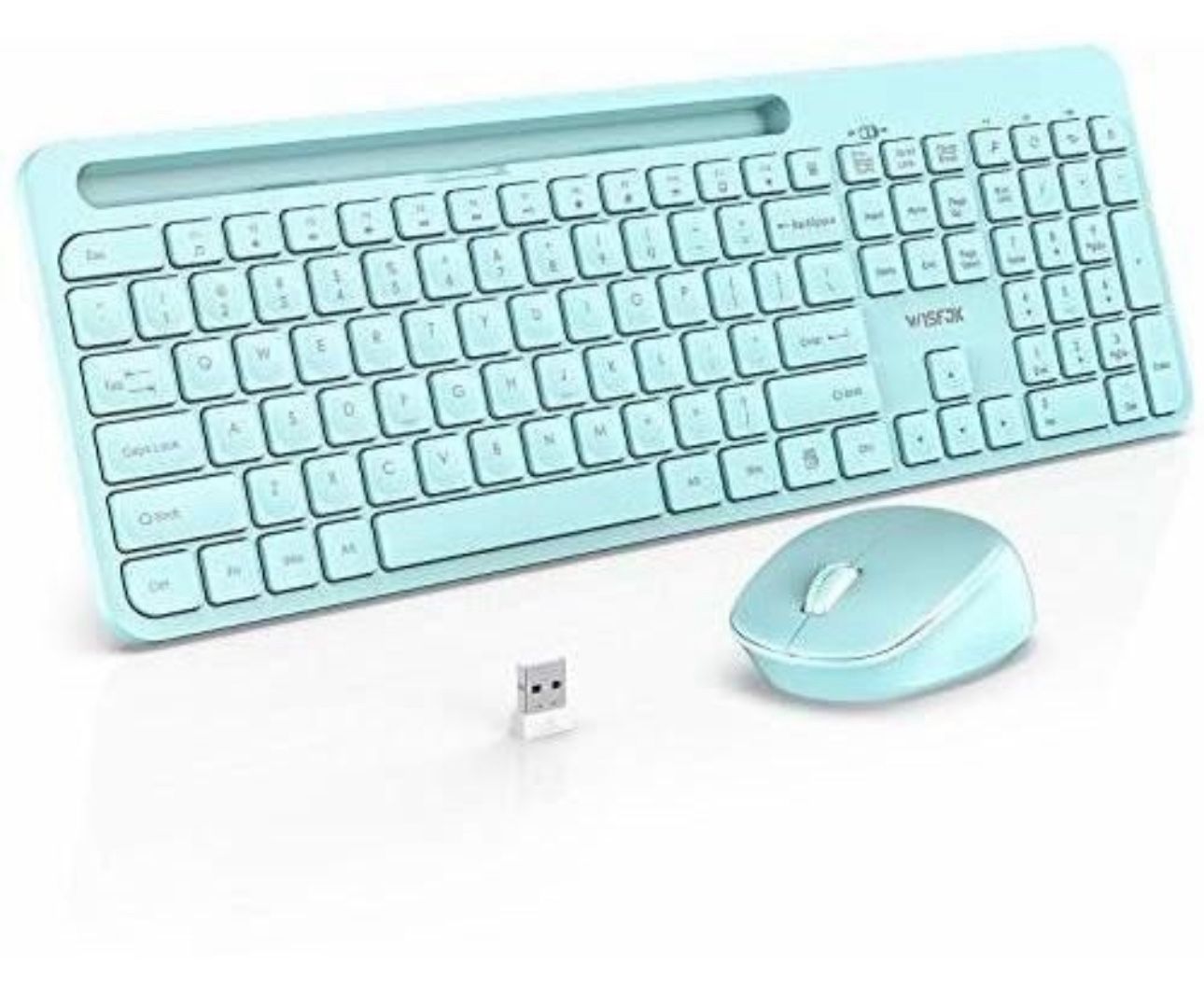Wireless Keyboard and Mouse Combo, WisFox 2.4GHz Ergonomic USB Keyboard with Phone Holder, Full-Size Keyboard and Mouse Set for Computer, Laptop and D