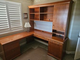 L-Shaped Wood Desk with Hutch