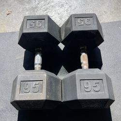 95 lbs Hex Rubber Dumbbell Weights….  Home Gym Fitness…